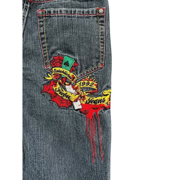 Fubu The Collection Jeans Womens Black  Wide Leg Sz 16 Hip Hop Y2K Graffiti - Picture 4 of 8
